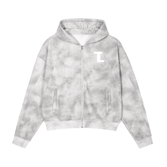 Dirty Washed Boxy Zip-up Fleece Hoodie